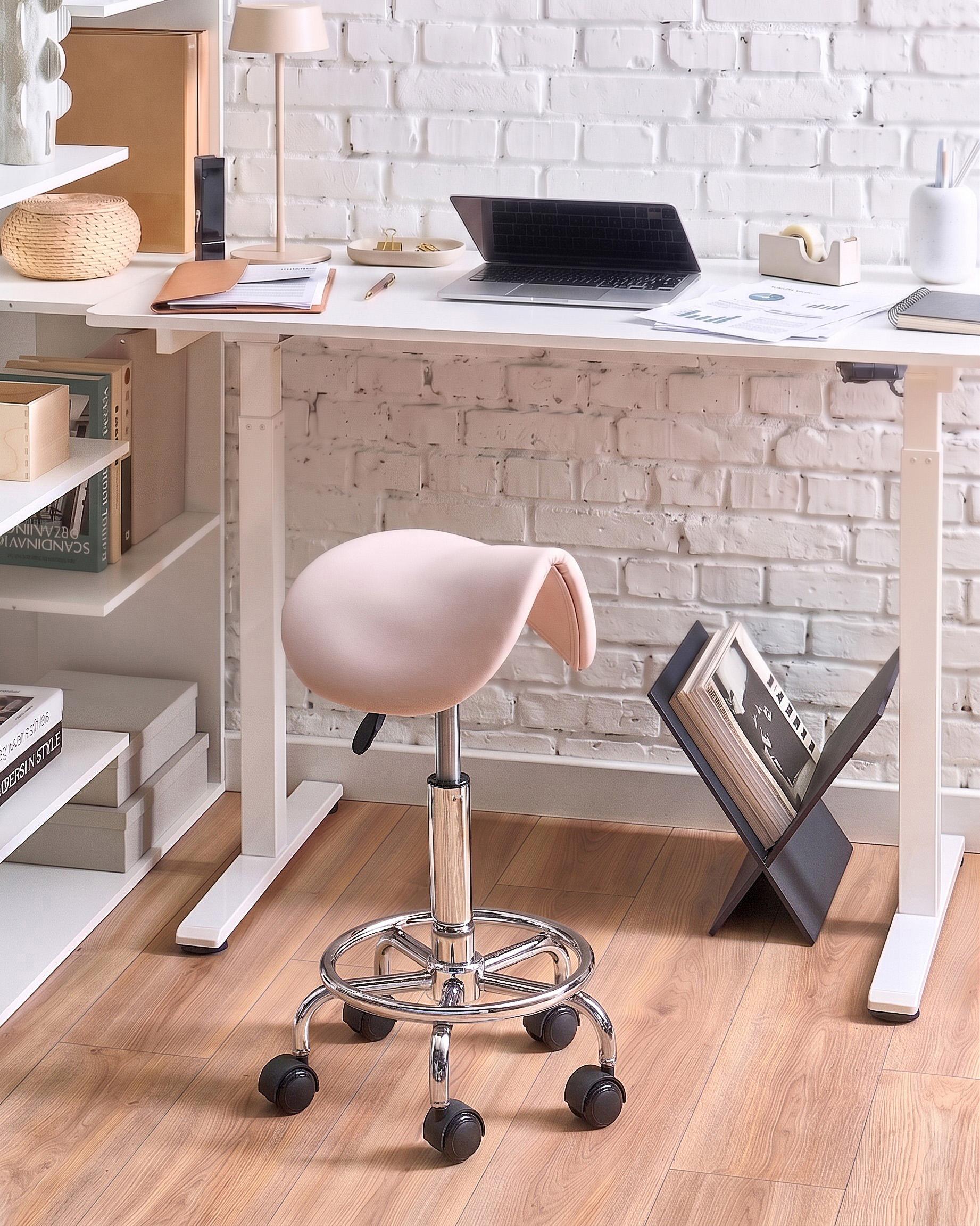 Saddle Stool DUMONT Faux Leather Pastel Pink
