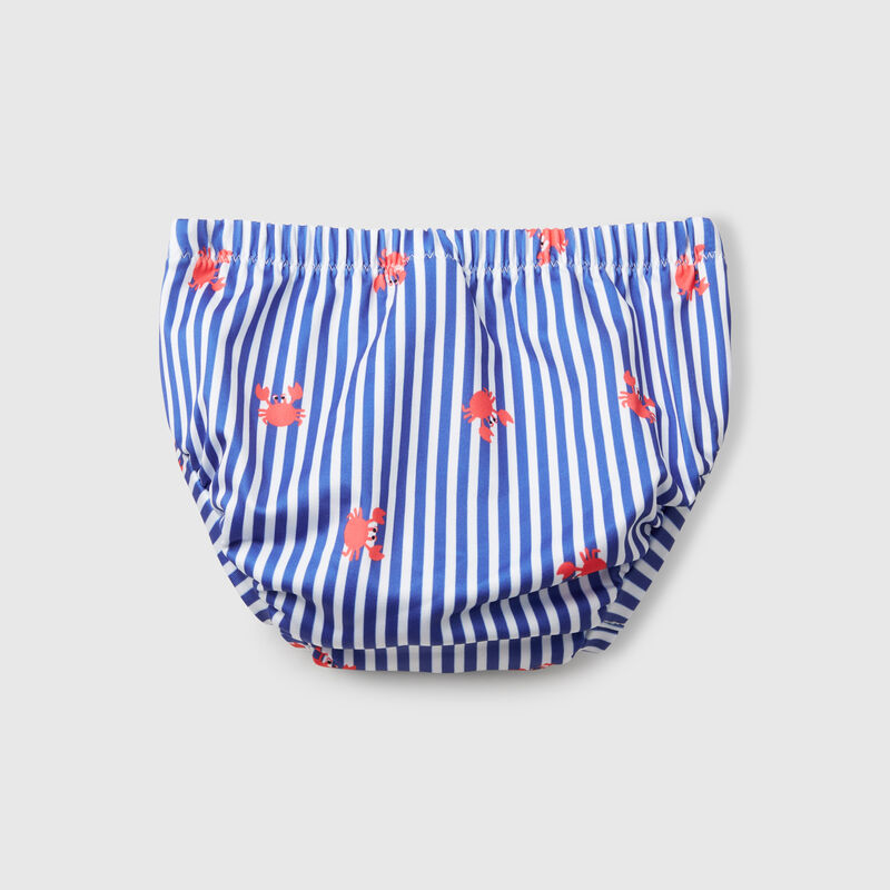 Striped swim bottoms with crabs