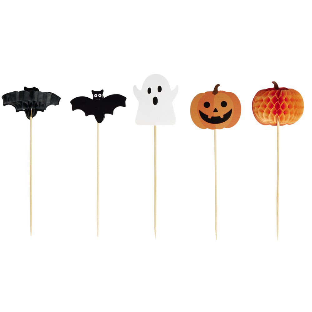 Décoration gâteau Halloween x5 bambou et papier nid d'abeille L13cm