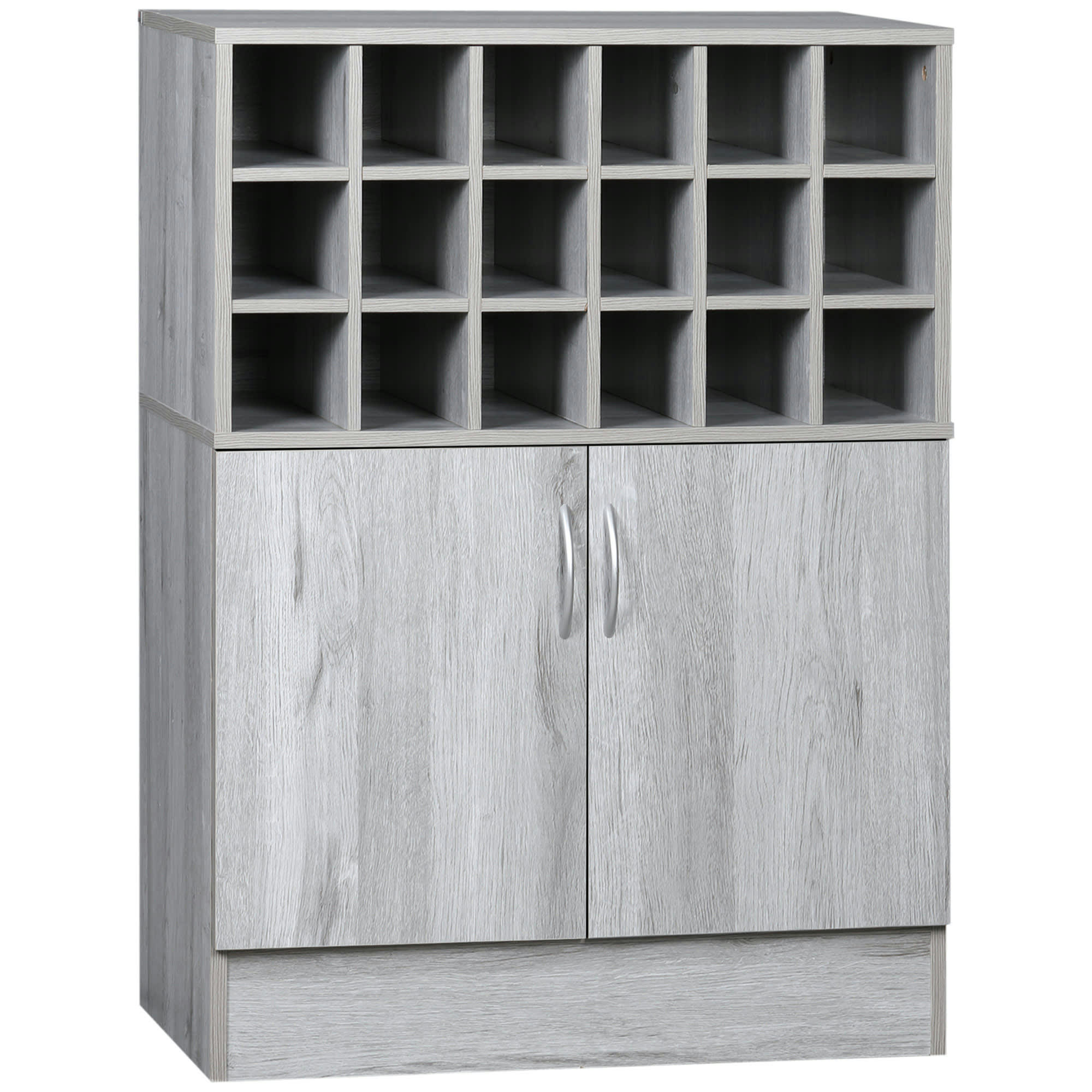 - Buffet 2 portes casier 18 bouteilles aspect bois veinage gris