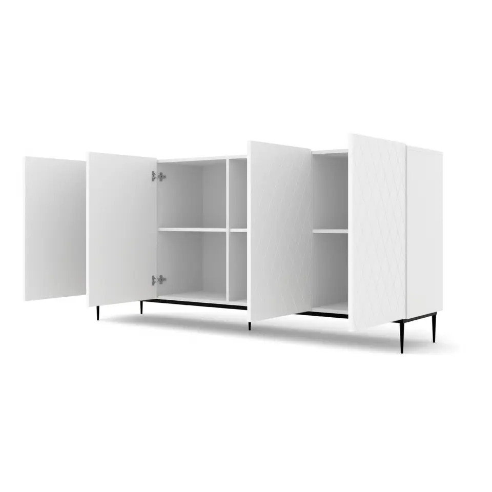 Dressoir DIUNA 193 4D wit mat met deuren gefreesd in diamantvorm