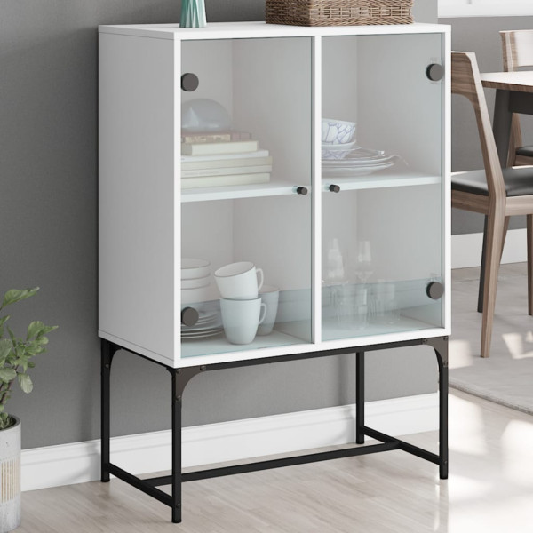 Szafka Regał Biała z Drzwiami Szklanymi 69x37x100 cm do Salonu