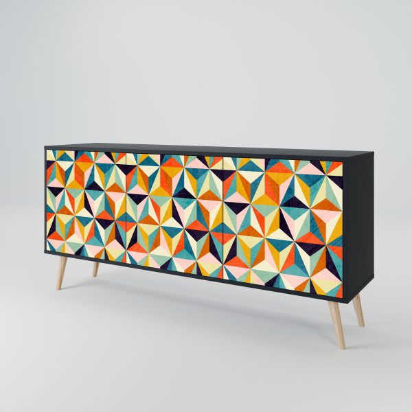 TESSELATE TREASURES Komoda 3 drzwi Czarna-Bukowa skośna