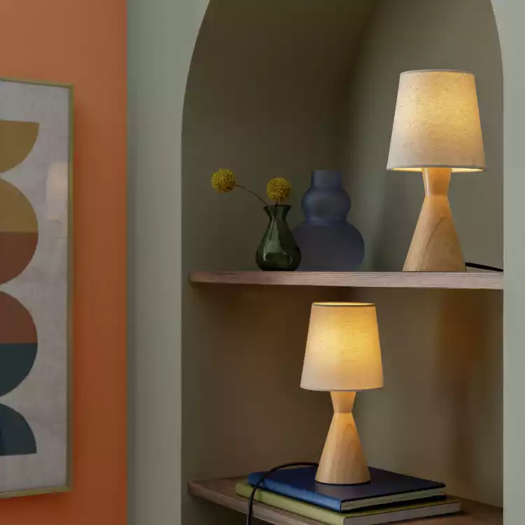 Habitat Modern Wood Table Lamp Pair - Natural