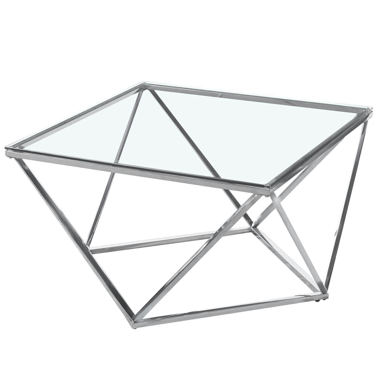 LOUANA - Table basse en verre transparent et pieds argent