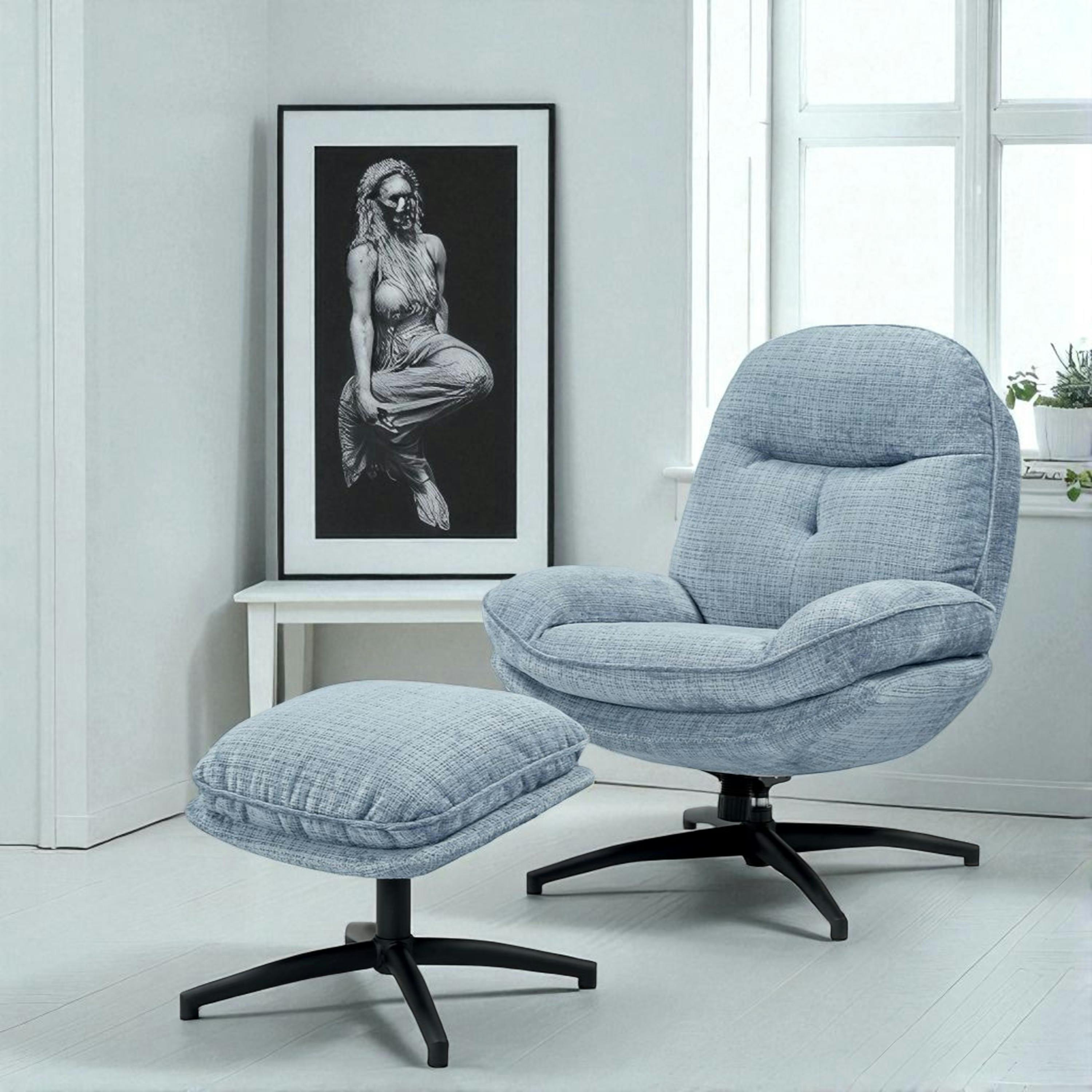 Fauteuil détente bleu acier pivotant avec repose-pieds IENA