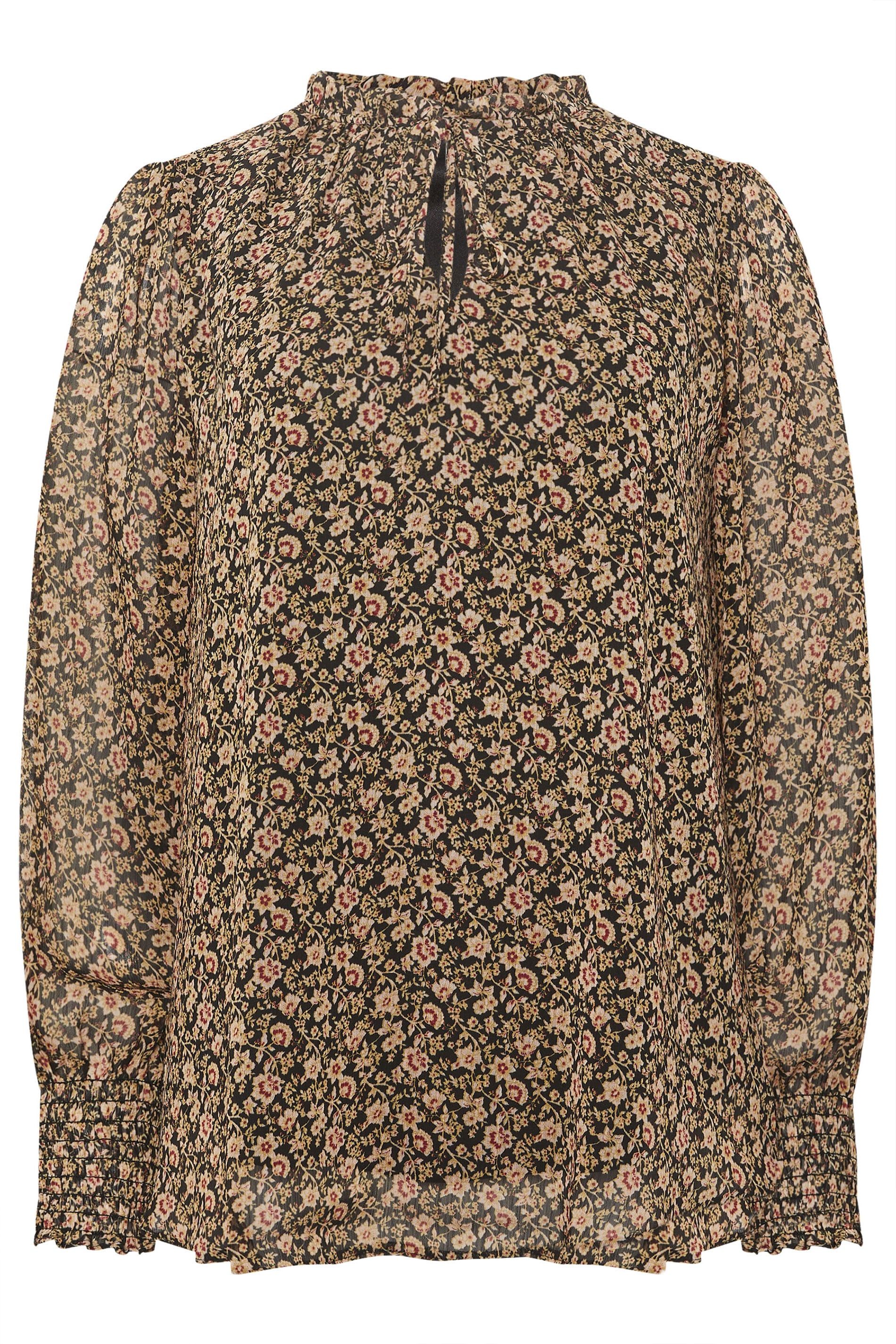 M&Co Floral Tie Neck Blouse