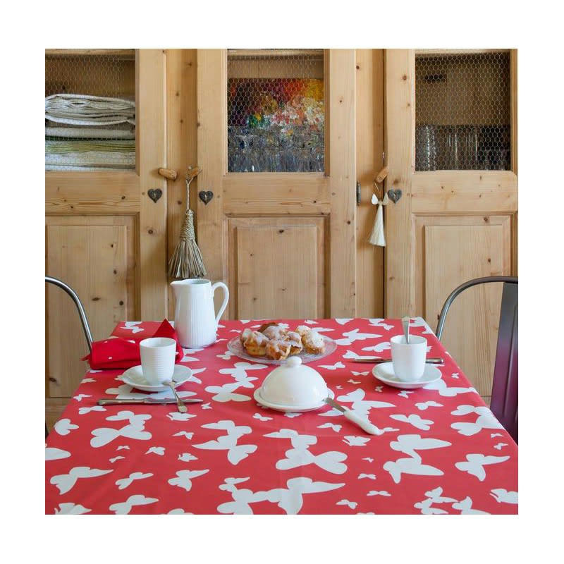 PAPILLON - Nappe enduite ovale 160 x 240 cm rouge