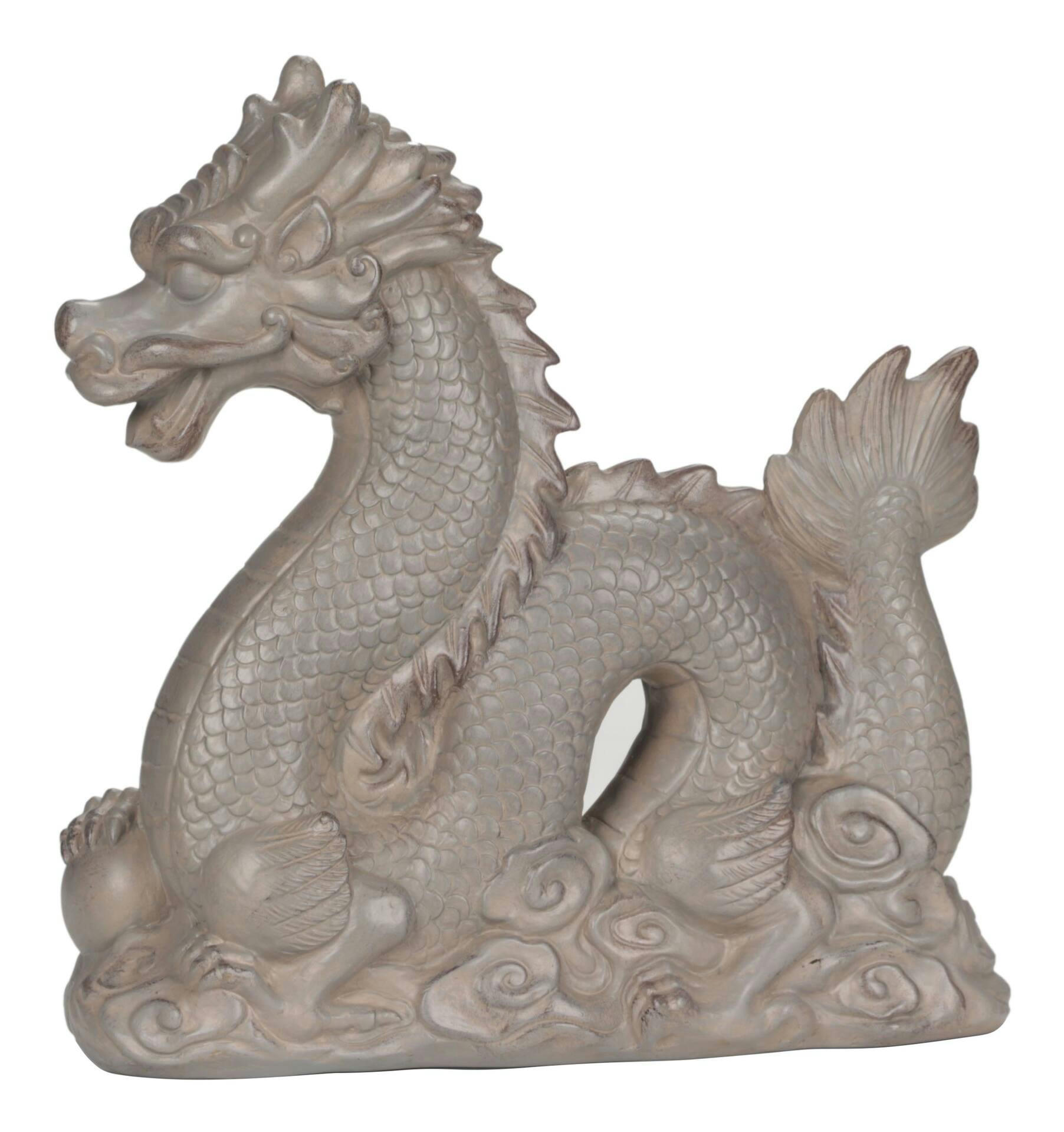 For Living Dragon Statue & Lawn Ornament, 15-in, Grey