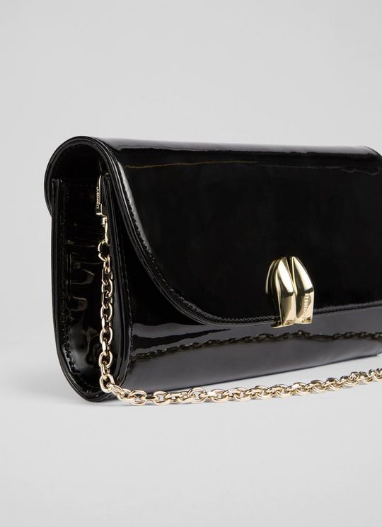 Florence Black Patent Curve Flap Clutch Bag