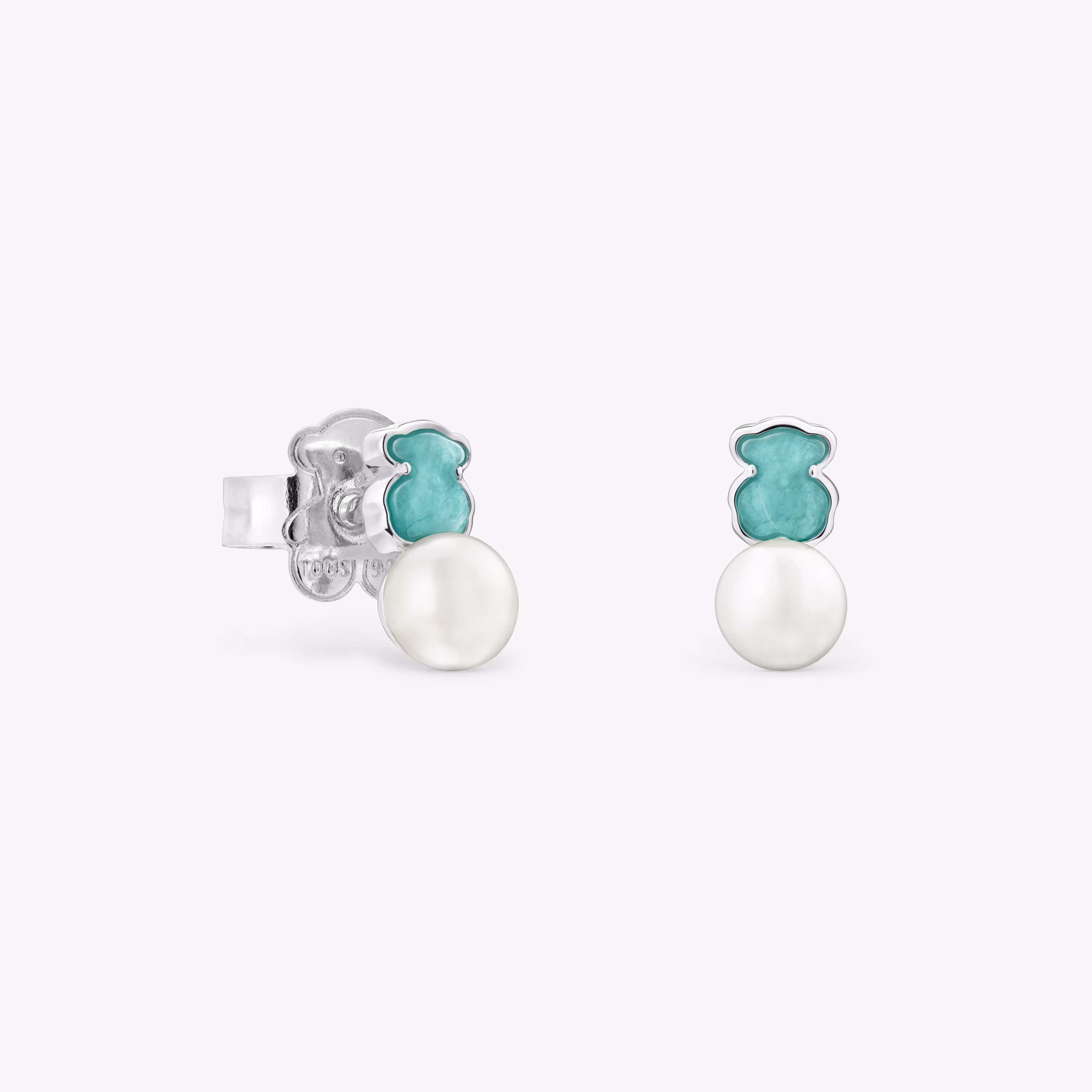 Pendientes de plata con amazonita y perla Mini Color