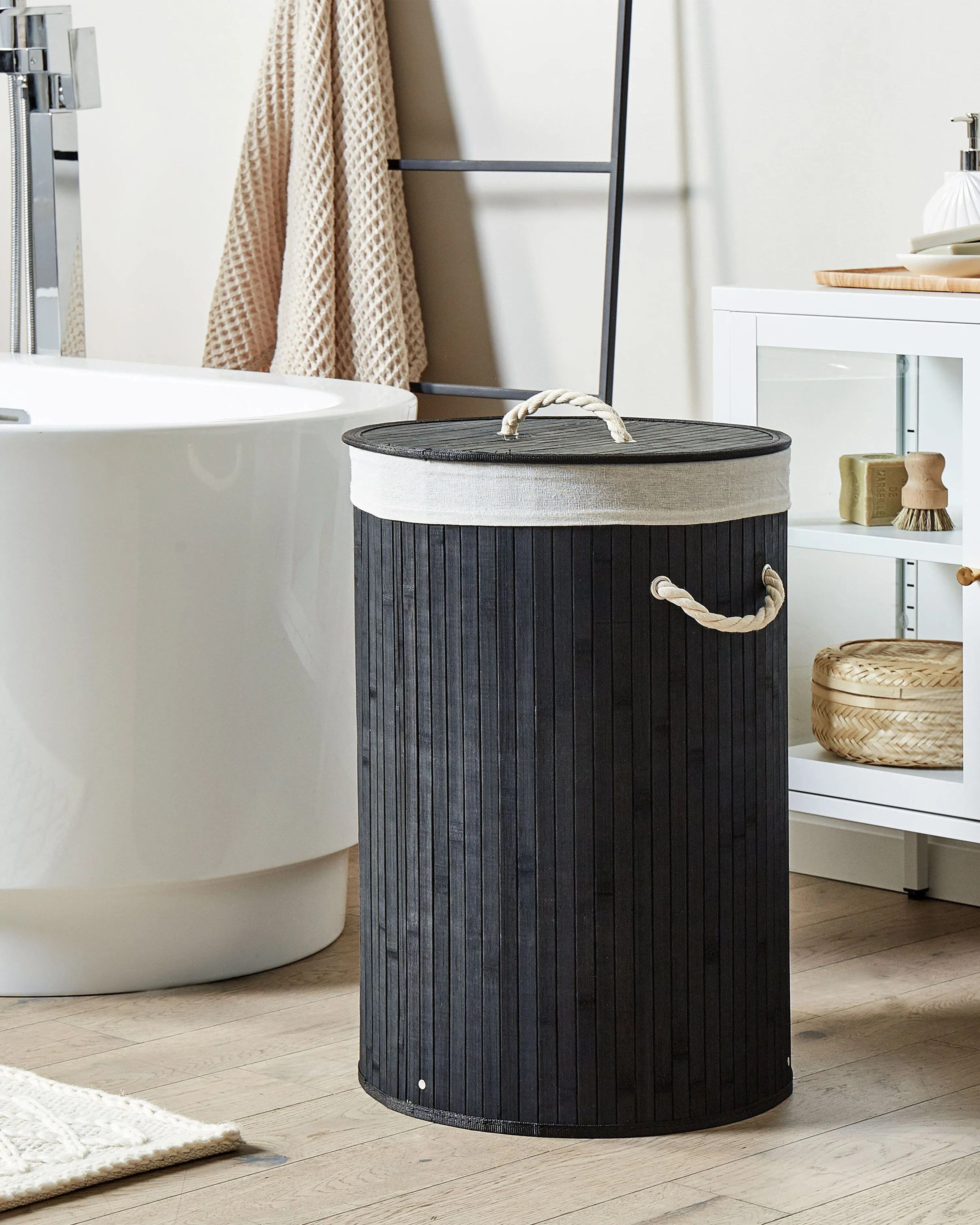 Laundry Basket SANNAR Bamboo Black 75 L