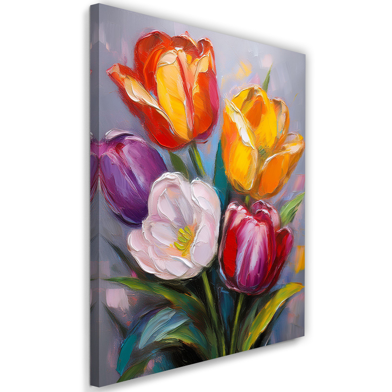 Feeby Obraz na płótnie, Tulipany malowane Kolorowe kwiaty 3D 40x60