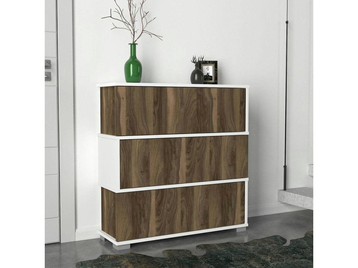 FITIO - FITIO Meuble à chaussure blanc et noyer