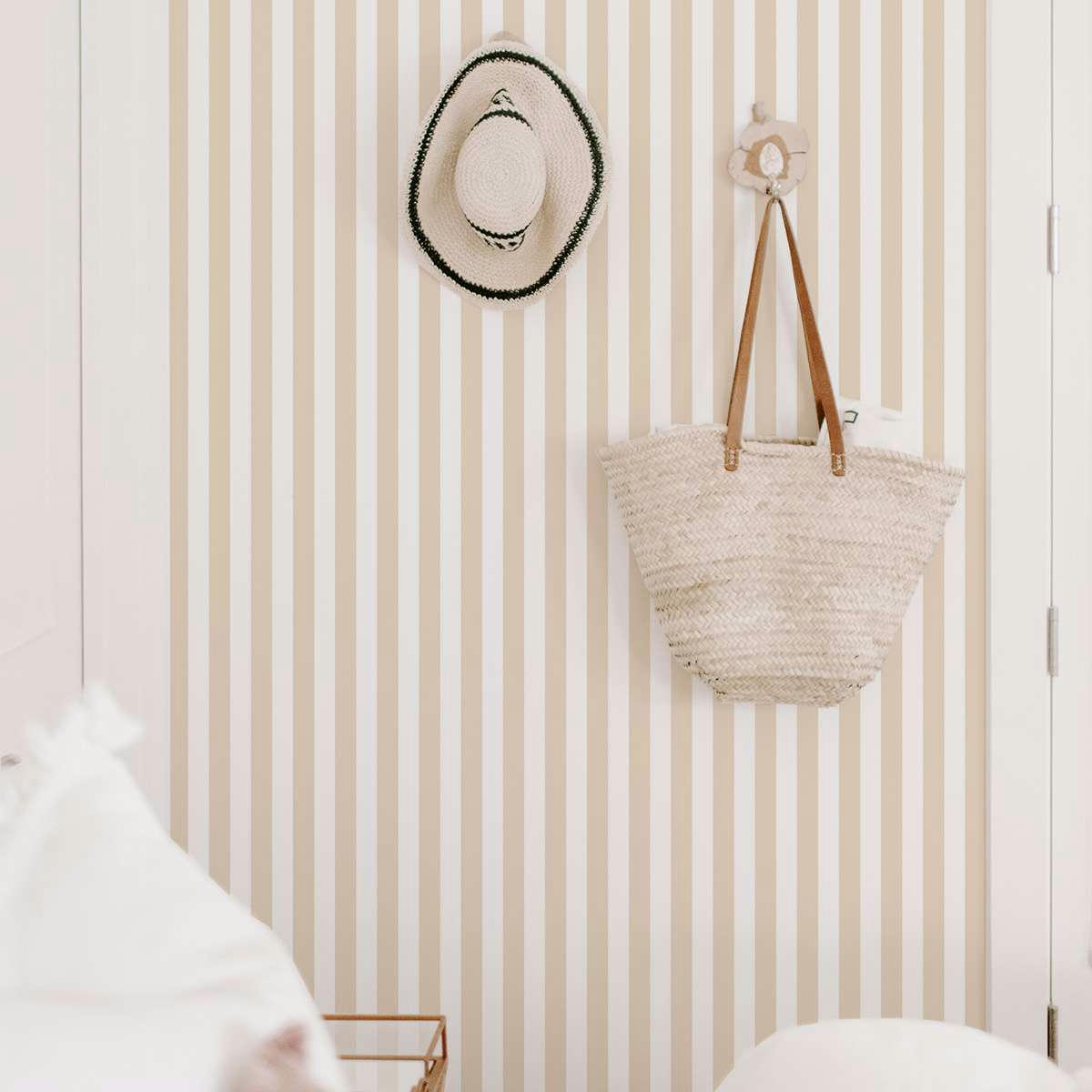 LITTLE STRIPES - Papier peint vinyle adhésif petites rayures sable 50x300 cm