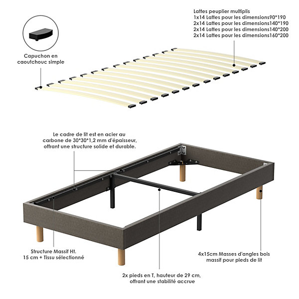 Ensemble Matelas Mousse 90x190 cm Epaisseur 30cm   Sommier Déco