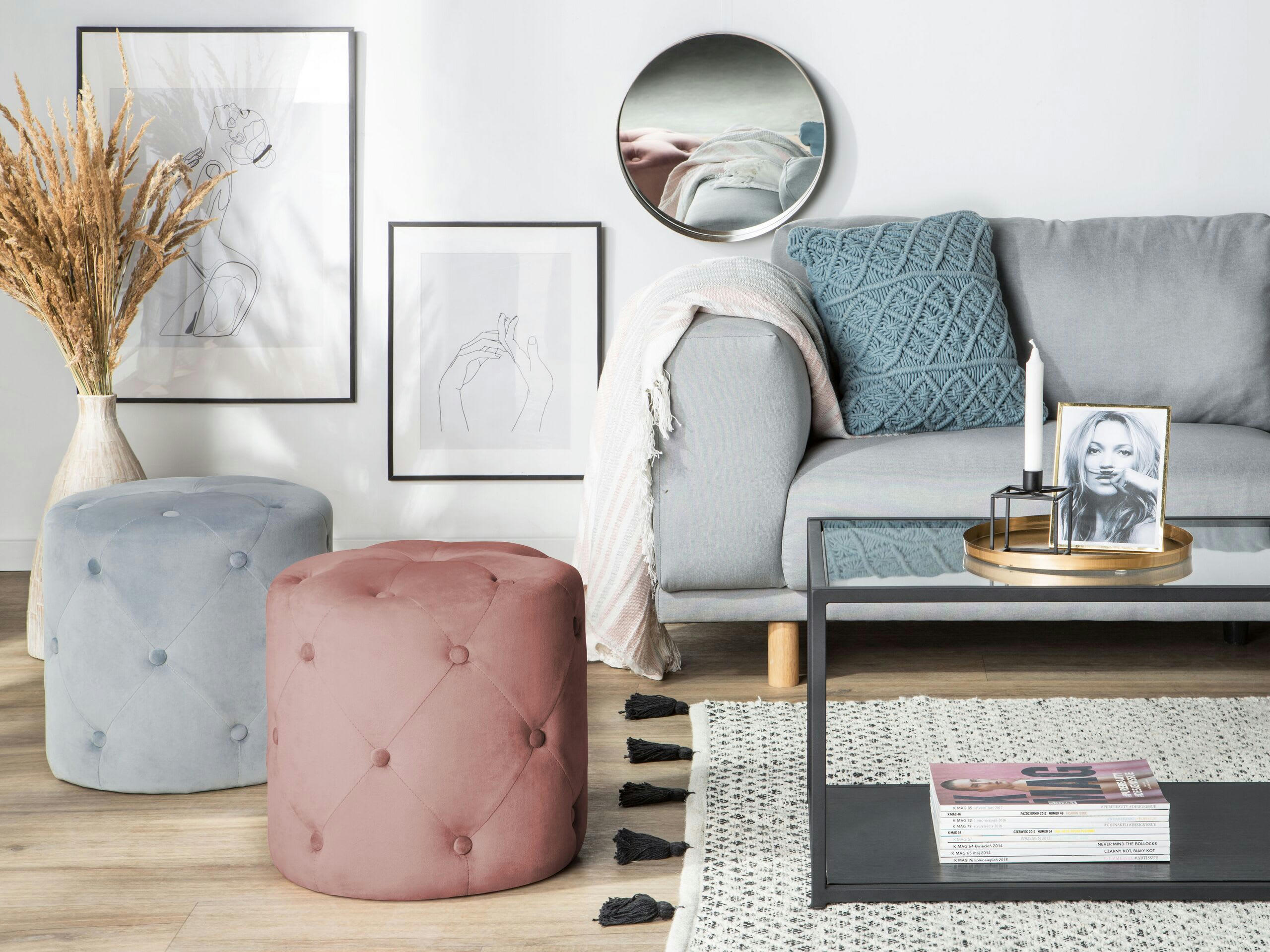 COROLLA - Pouf en velours rose poudré ⌀ 40 cm