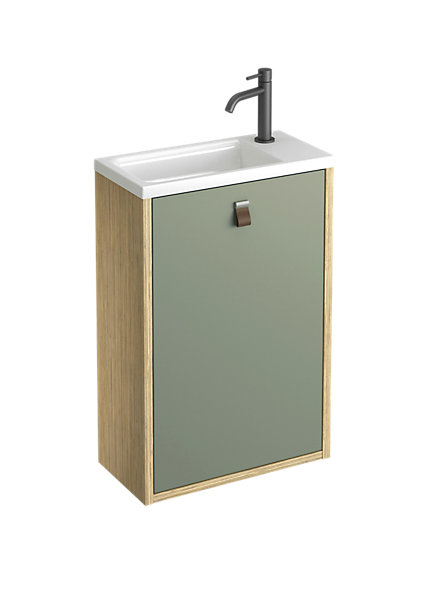 Meuble lave mains suspendu vert fougère mat   plan vasque l.46 x H.69 x P.23 cm, ouverture à gauche, Decotec Havana