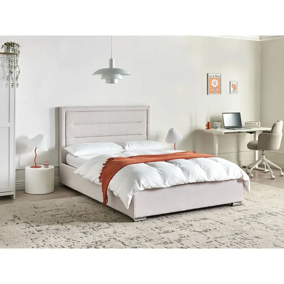 ROUEN - Bed met opbergruimte - Lichtbeige - 140 x 200 cm - Polyester