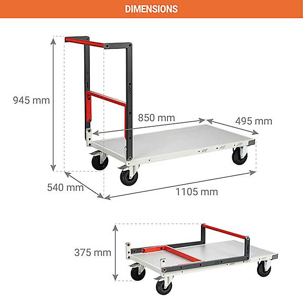 Chariot pliable - Plateau 850x495mm - Charge max 250kg - Chariot de manutention à monter - 804721111