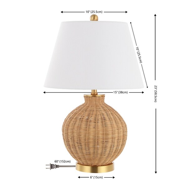 SAFAVIEH Lighting Nobuo Tropical Coastal Boho Rattan 23-inch Table Lamp - 15 in. W x 15 in. D x 23 in. H