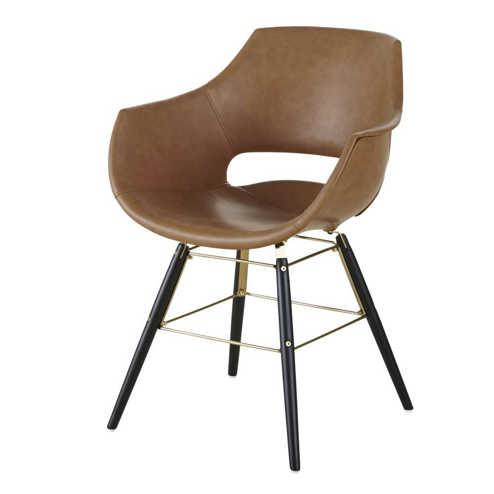Baseball - Chaise avec accoudoirs marron imitation cuir vieilli