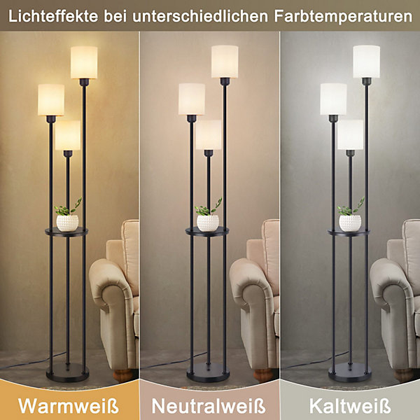NETTLIFE Lampadaire salon E27 vintage3 lampes abat-jour tissu interrupteur au pied