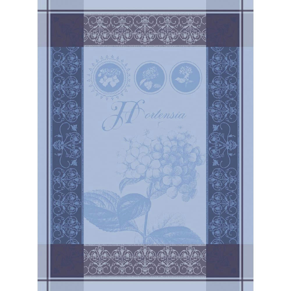 HORTENSIA BLEU - Torchon  pur coton bleu 56x77