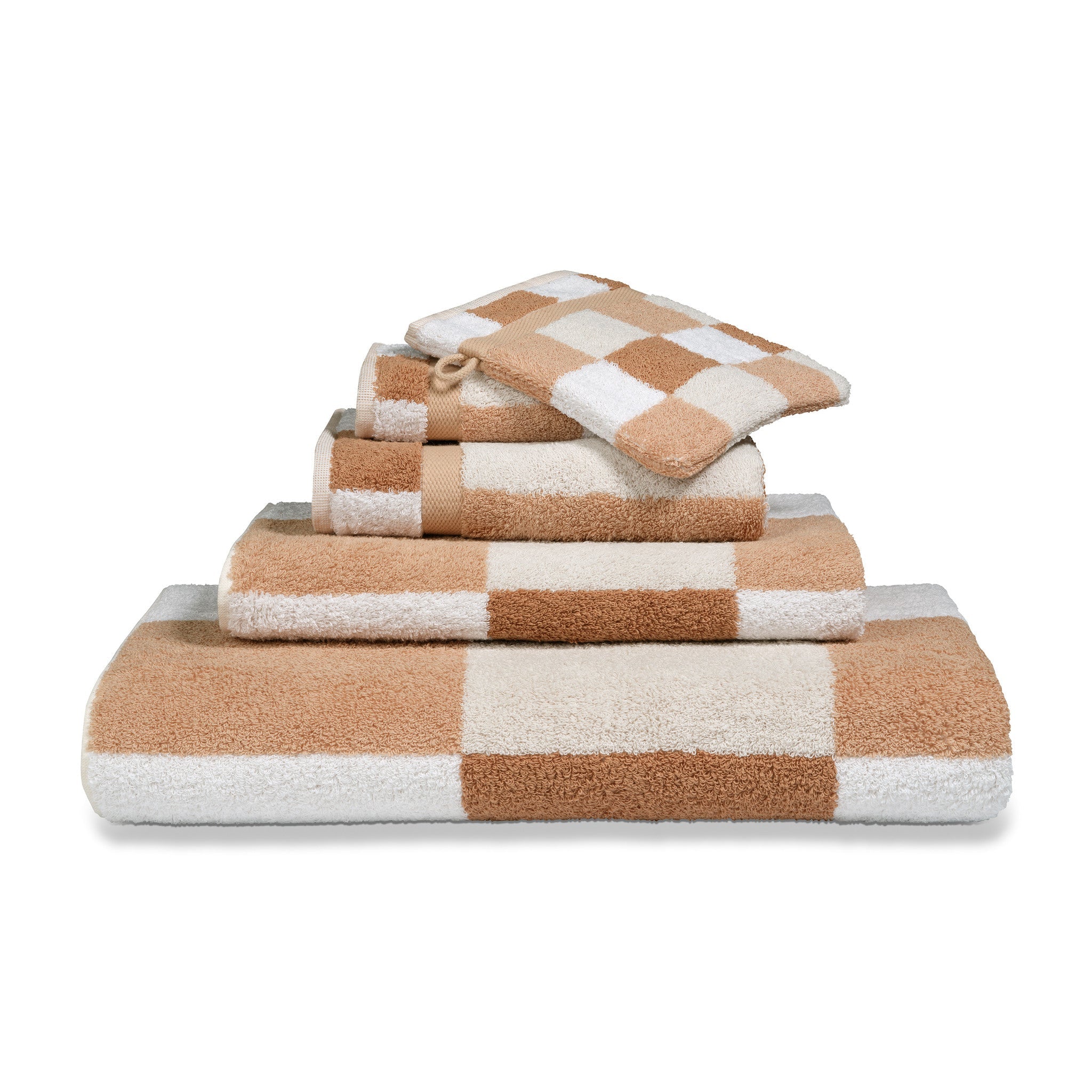 Restant: Badlaken Boston Praline   Wit   Beige   Bruin   Katoen