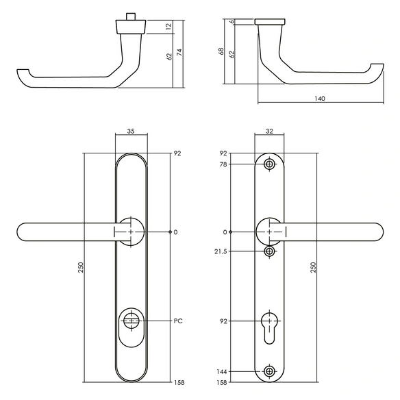 Schutzbeschlag, Kernziehschutz PZ 92 mm Schmall Drücker/Drücker