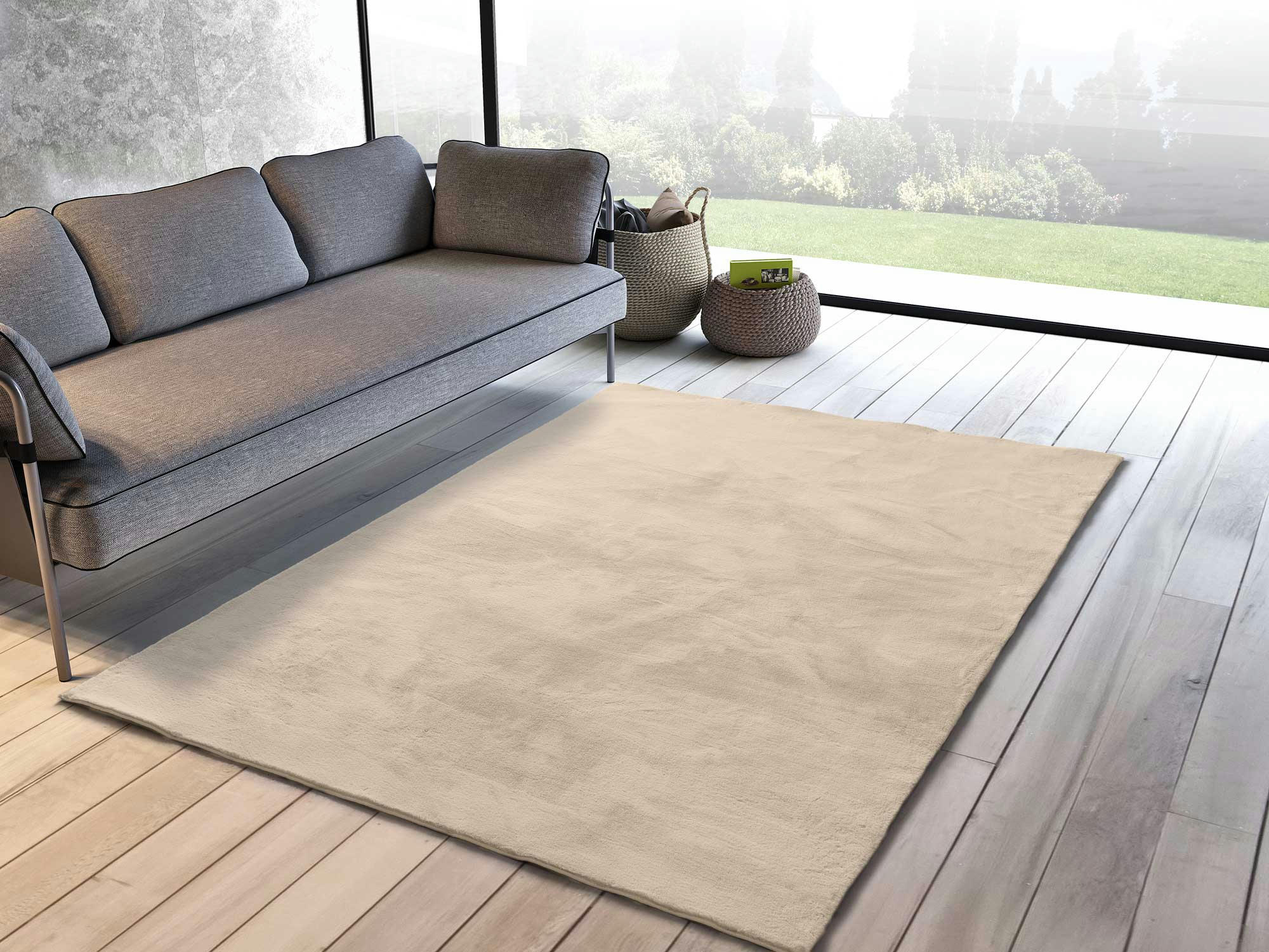 XIANA - Tapis doux beige uni lavable, 60X110 cm