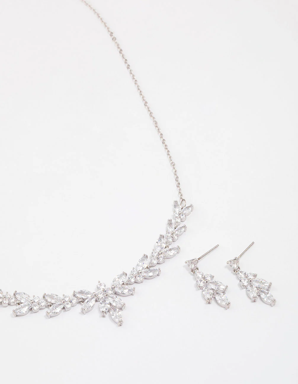 Silver Leafy Cubic Zirconia Vine Jewellery Set
