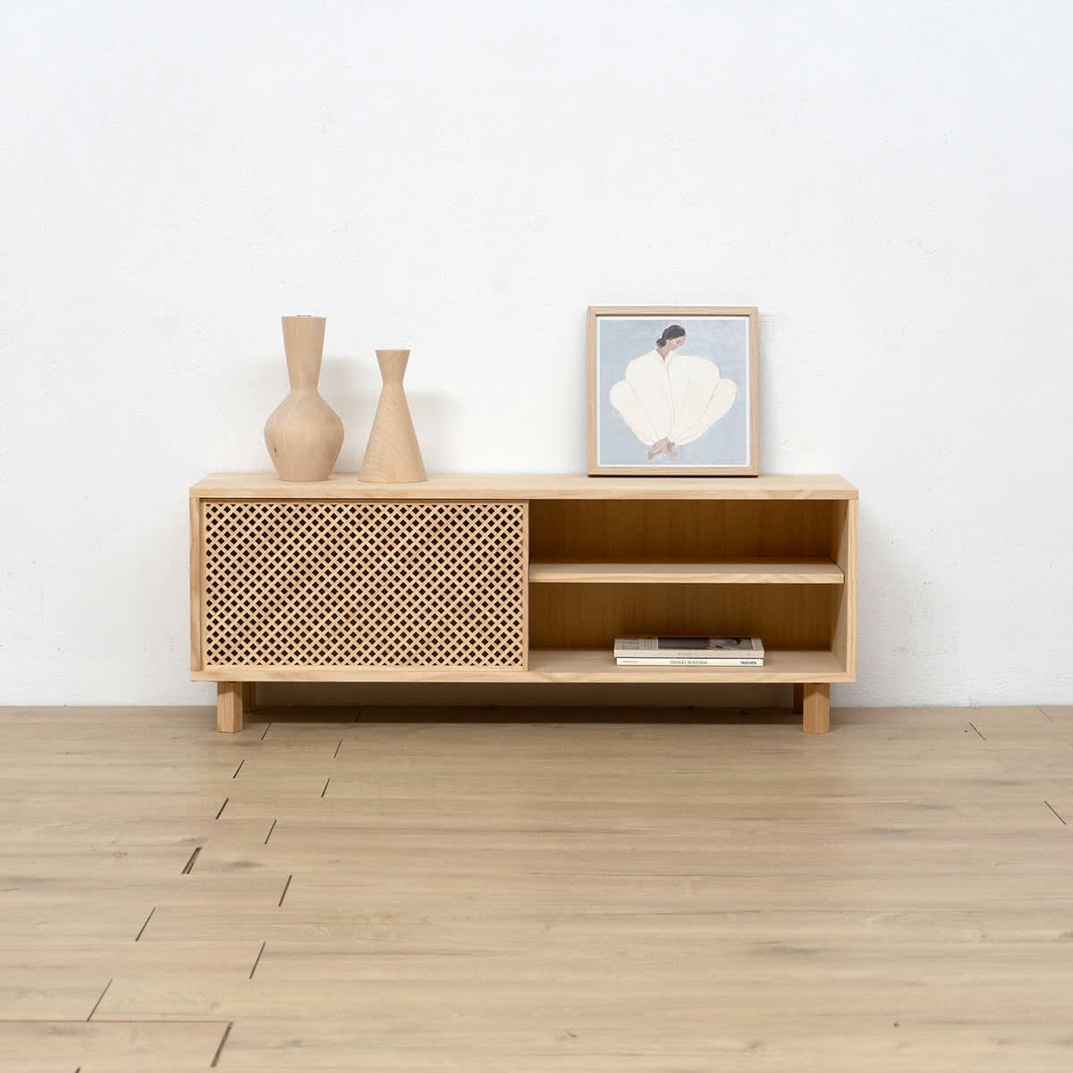 POLA - Meuble TV avec 1 portes en bois massif naturel - 120 cm