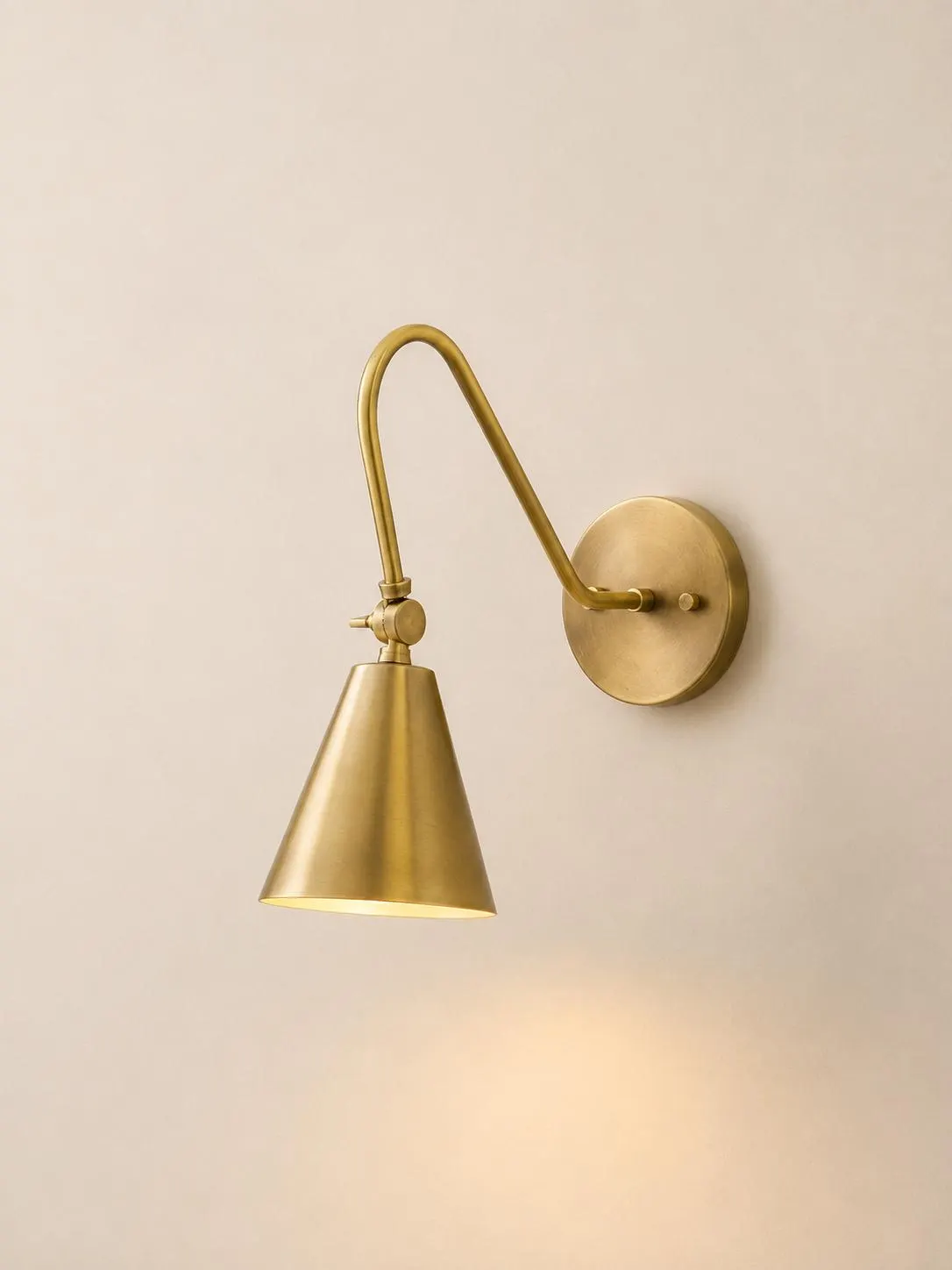 Brass Wall Sconce, Adjustable Cone Shade Wall Lamp, Vintage Swing Arm Light, Mid Century Brass Sconce, Handmade Reading Light