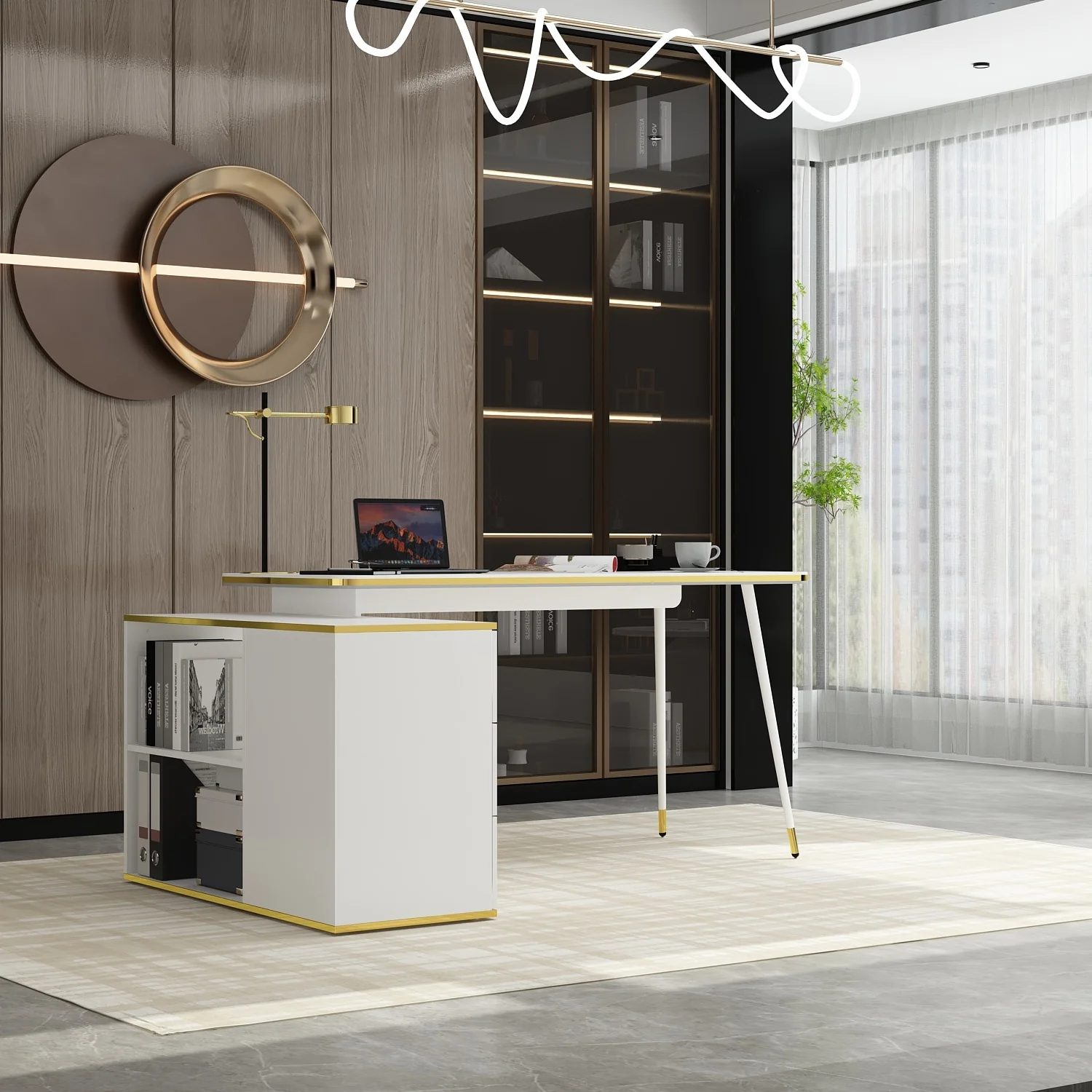 55.1Corner Computer Desk Office Desk Study Writing Table Workstation