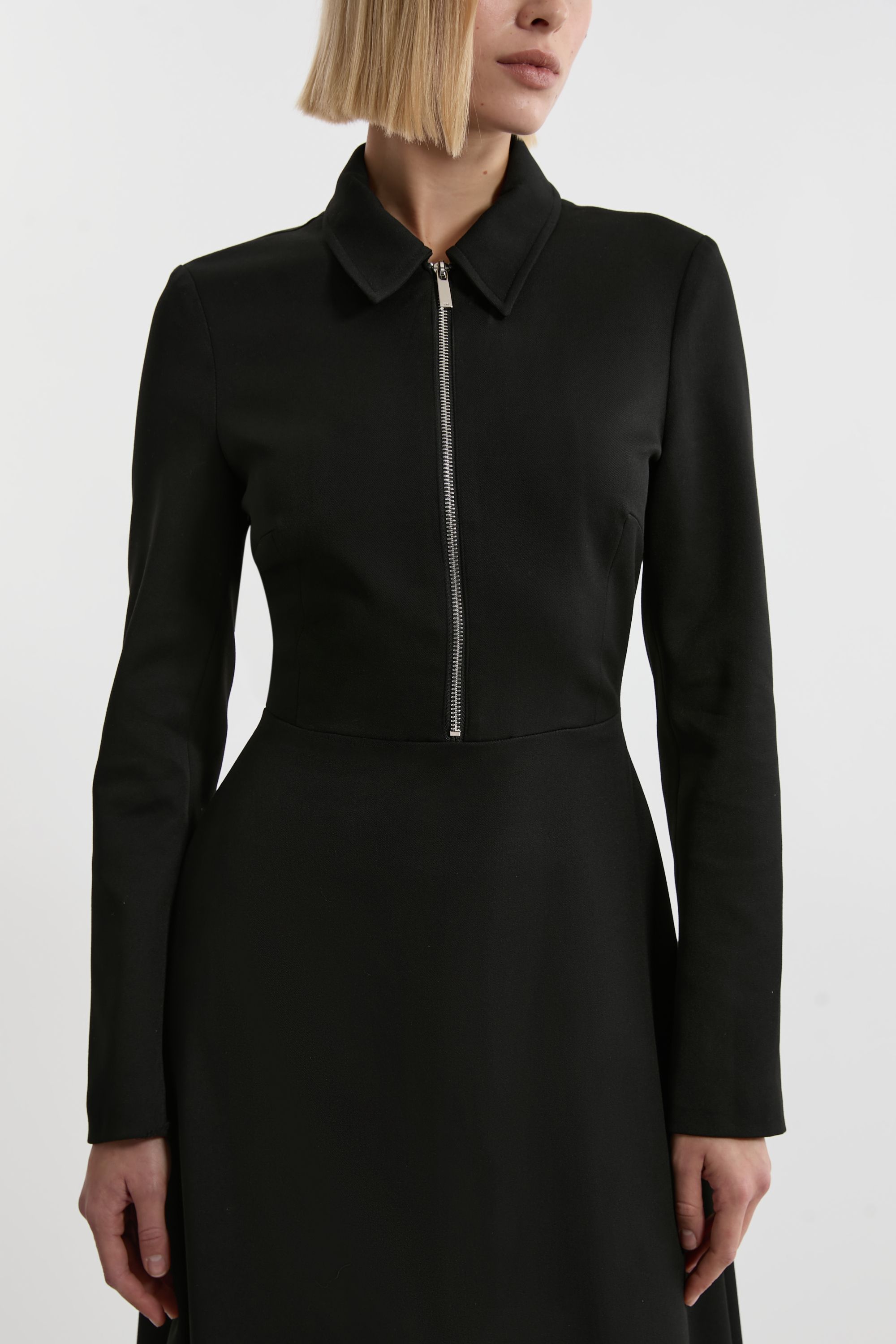 KarenMillen Technical Crepe Tailored Metal Zipp Detail High Low Midi Dress