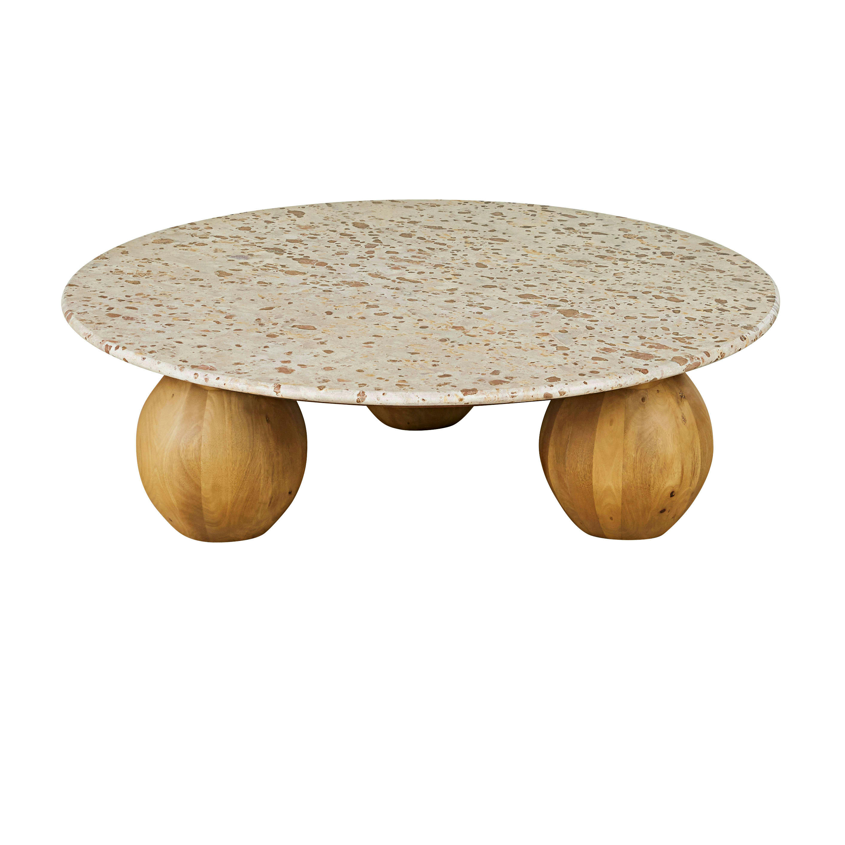 Esfera - Table basse ronde en terrazzo et bois de manguier massif D100