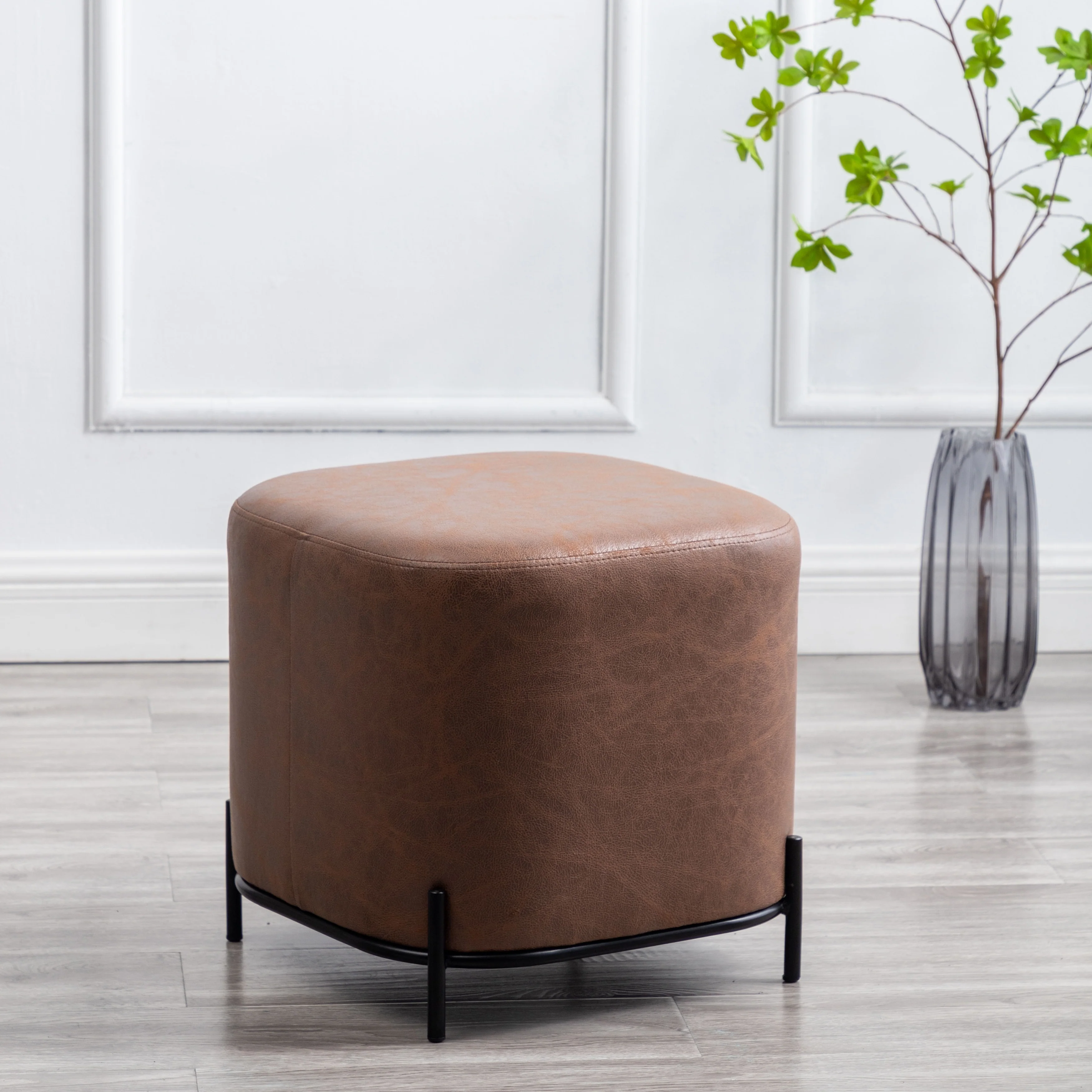 WOVENBYRD 17 Modern Square Ottoman with metal base