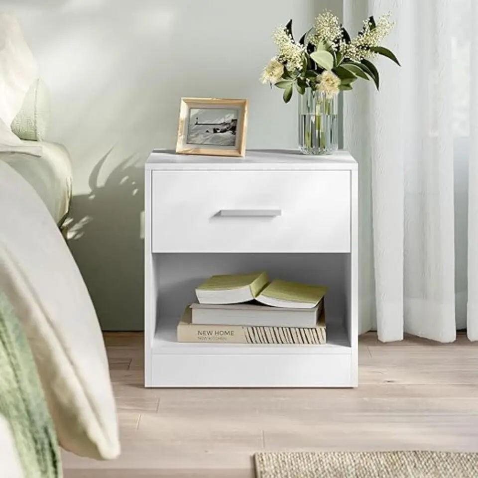 Nachtkastje - Nachtkast Wit - 41 x 39 x 28 cm - Nachtkastje met Lade - Wit