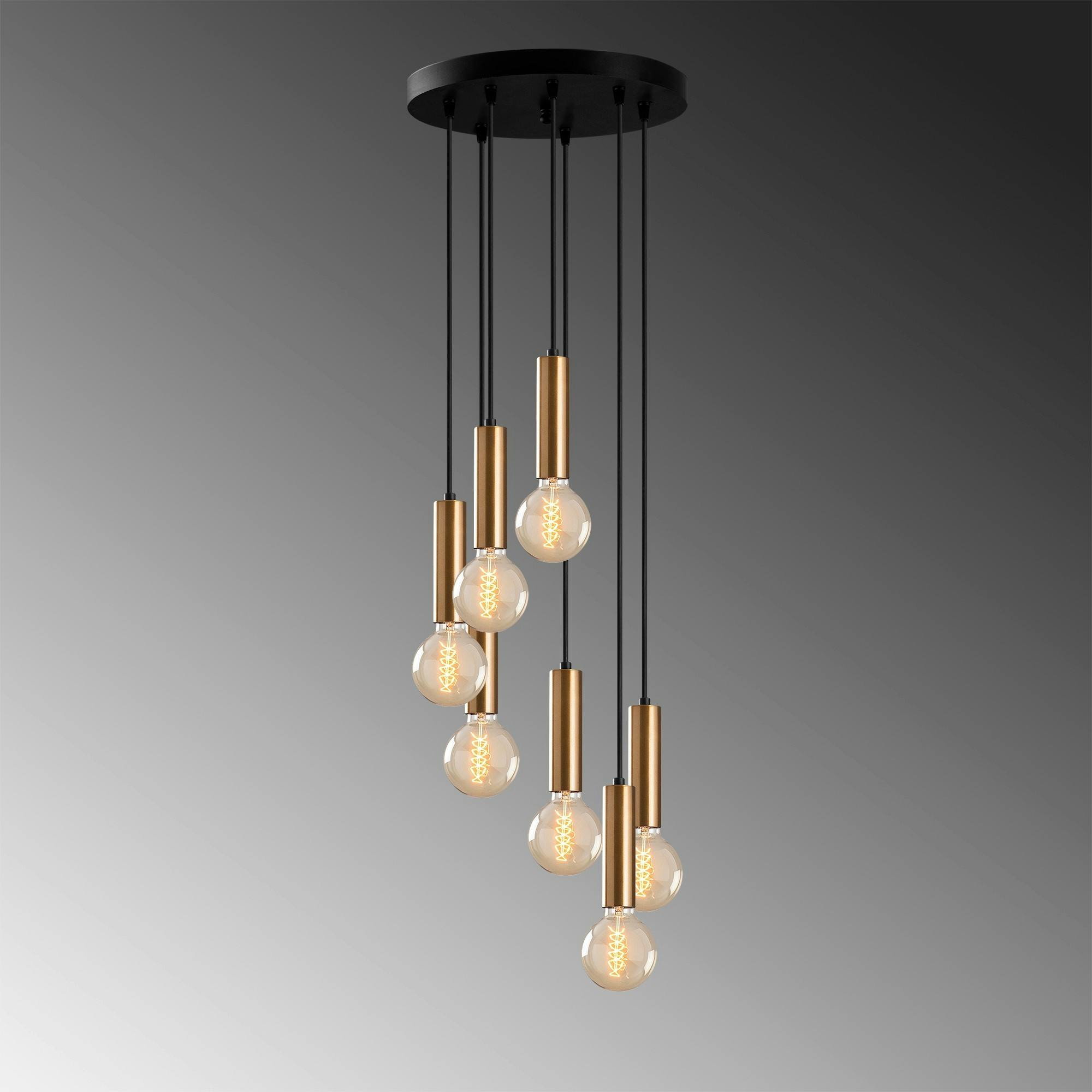 Suspension grappe vintage noir et or 7 lampes SILE