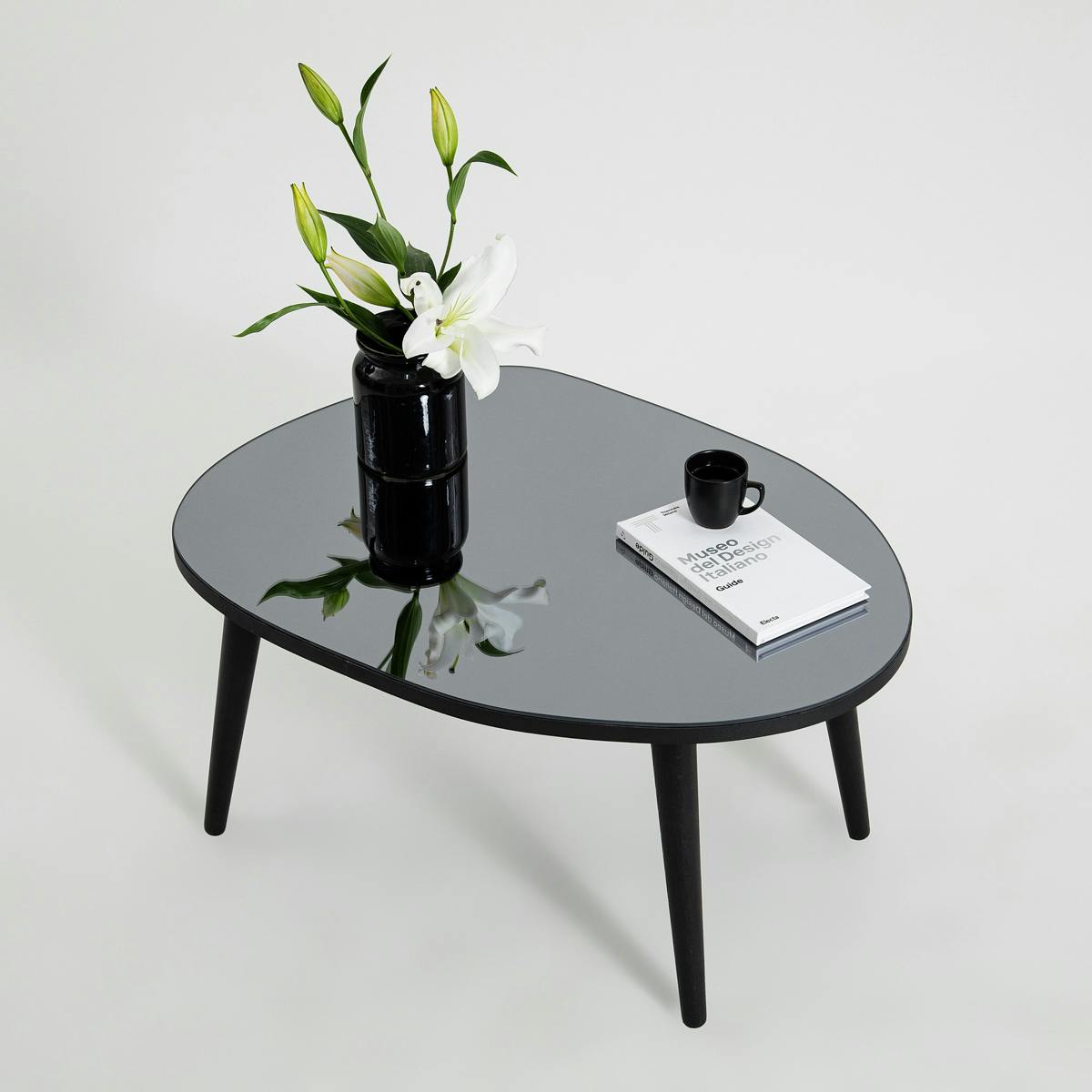 Table basse miroir forme organique pieds noirs TULUM