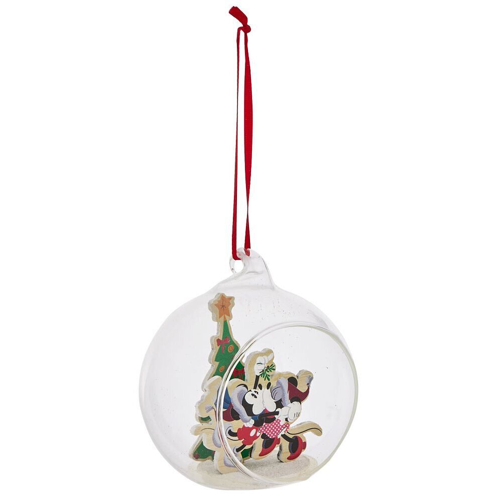 Boule de No&euml;l Disney Mickey Minnie en verre et bois Ø8cm