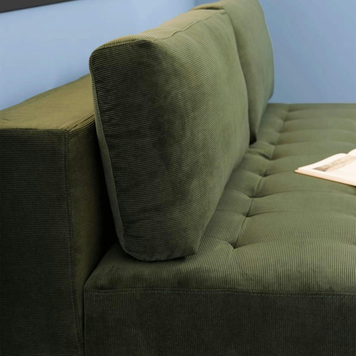 BLAFI - Canapé lit tendance en velours côtelé et pieds bois vert