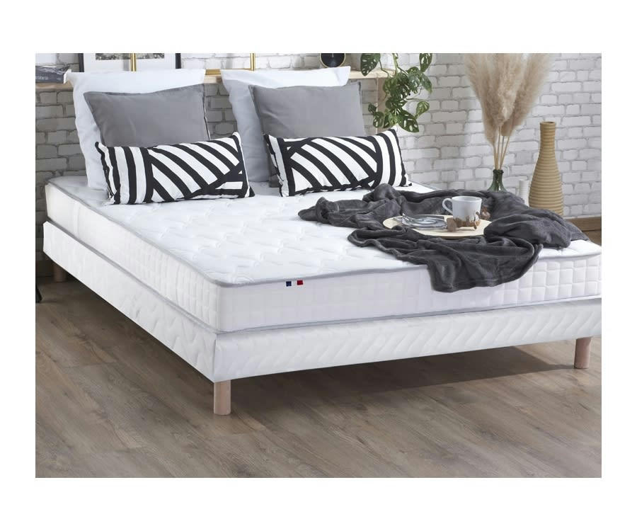 ENSEMBLE CIRRUS - Ensemble matelas mousse sommier blanc 140x190