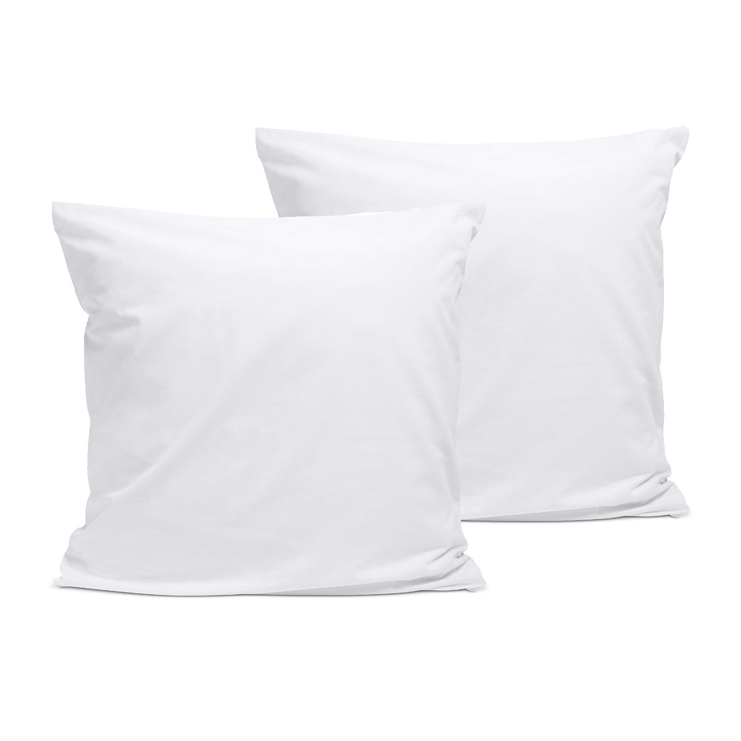 - Lot de 2 taies d'oreiller unies en percale de coton blanc 65x65cm