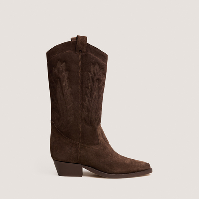 Bottes à bouts pointus et surpiqures apparentesen croute marron foncé | DELEA
