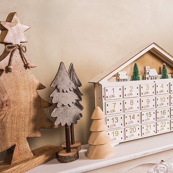 Ensemble de 2 Mini Sapins de Noël en Feutre Gris Marron avec Socle en Bois