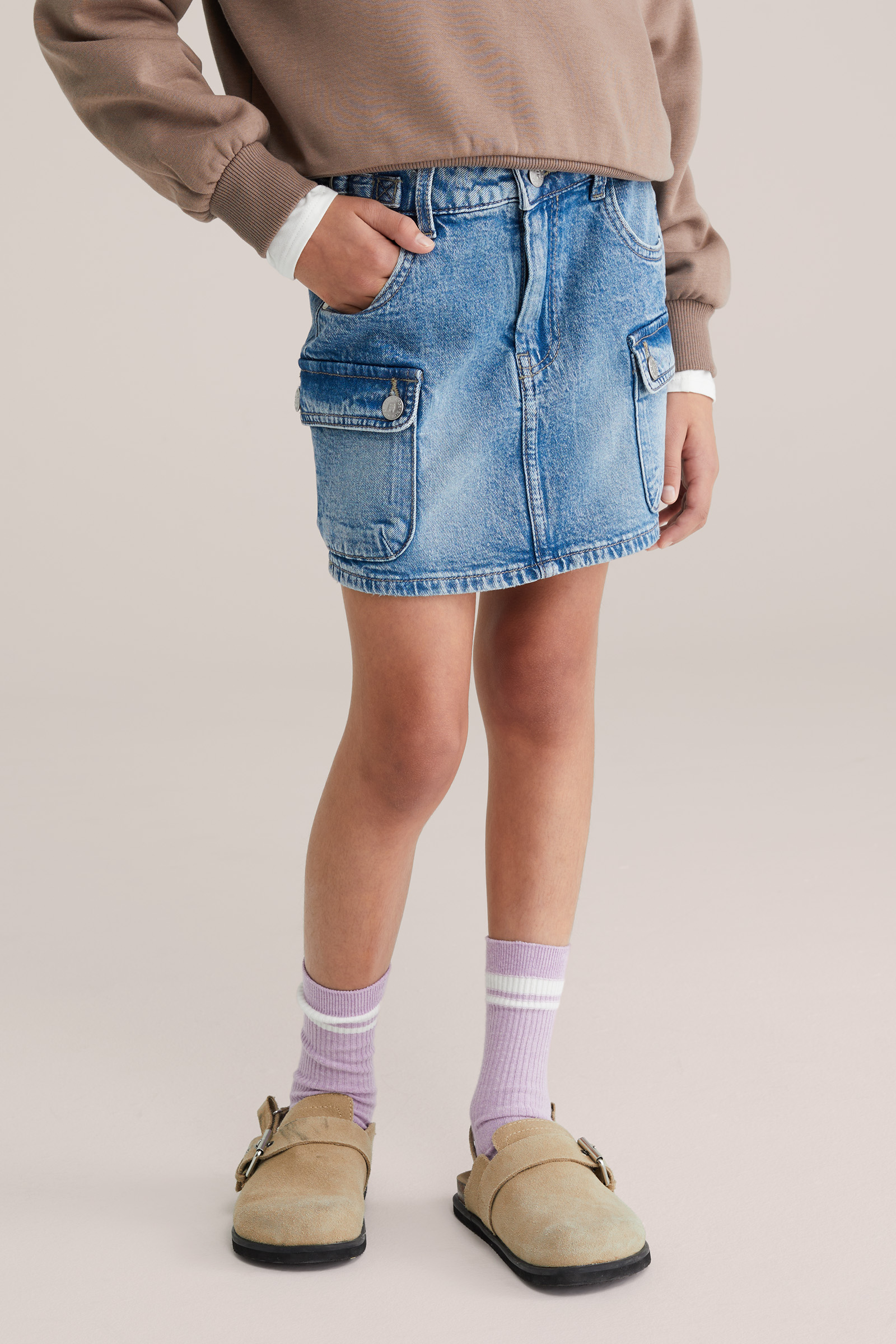 Meisjes regular fit denim cargo rok