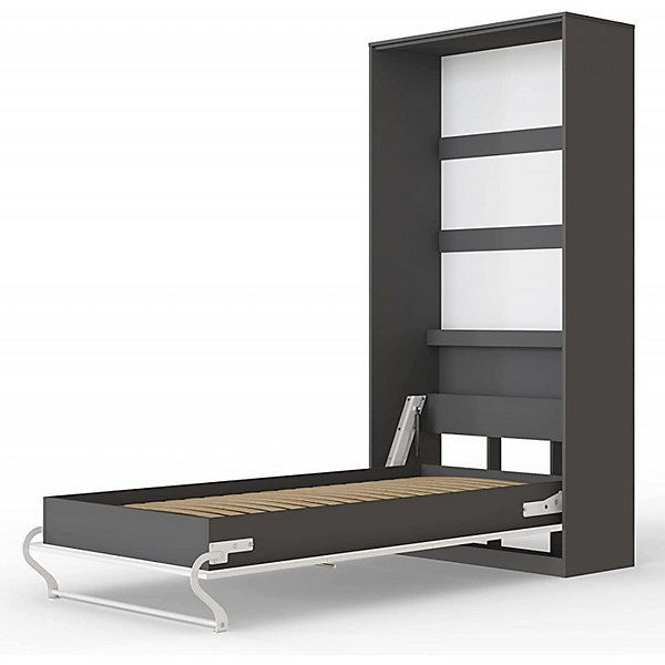 Armoire Lit escamotable Lit Mural Supérieur Vertical 90x200cm Anthracite-blanc brillant