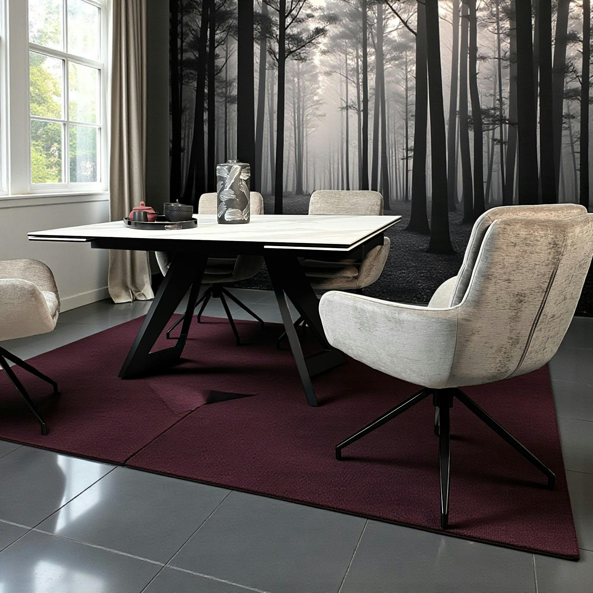 Table carrée extensible en céramique marbrée blanche 140-200 cm LOMBARDIE